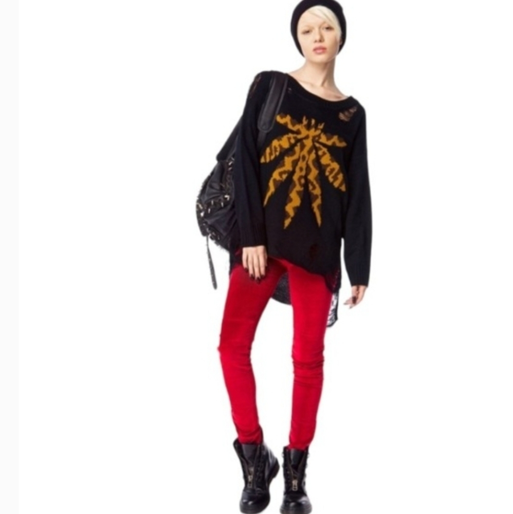 UNIF Leopard Weed Sweater Distressed Grunge Indie Sleaze Size S